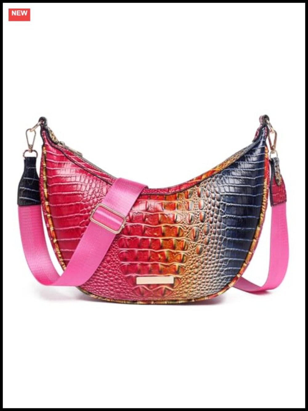Crocodile Crossbody Hobo Bag Vegan Leather Crescent Shoulder Purse